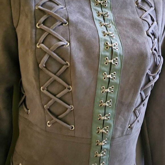 House of CB London Gray Suede Mini Tomasaa Lace-Up Dress Size Small - Picture 9 of 14